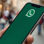 WhatsApp-Haken auf einem Smartphone mit unscharfem Hintergrund.